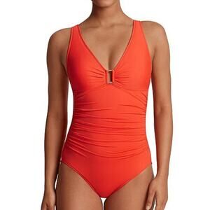 Lauren Ralph Lauren Ring Over the Shoulder One Piece Swimsuit Orange Size 8 NWT